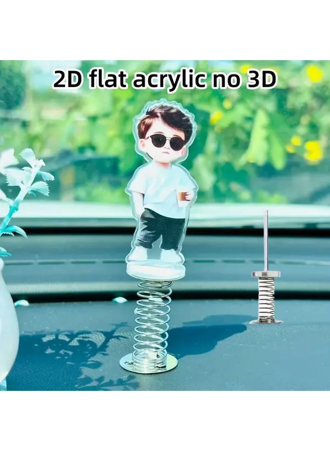 2Pcs 2D Acrylic Car Dashboard Decor Stylish Boy Figure With Glasses Coffee Cup - Image 5